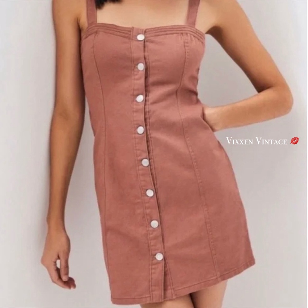 PACSUN DENIM BUTTON FRONT MINIDRESS IN DUSTY ROSE